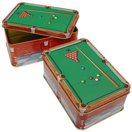 pool table tin, mini chalk tin, pool tin, chalk 