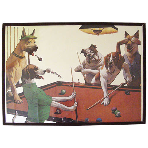 sarnoff dog mirror, dogs playing pool, mirror, 