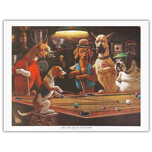 sarnoff billiard print, pool print, pool dogs 