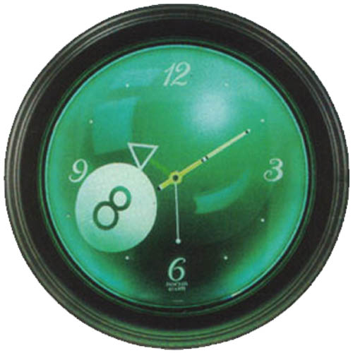 glowing pool clock, 8-ball clock, pool clock, pool