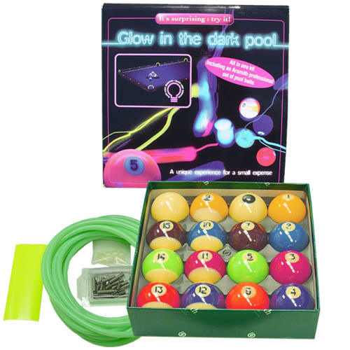 glow in the dark, aramith, glowing pool balls     